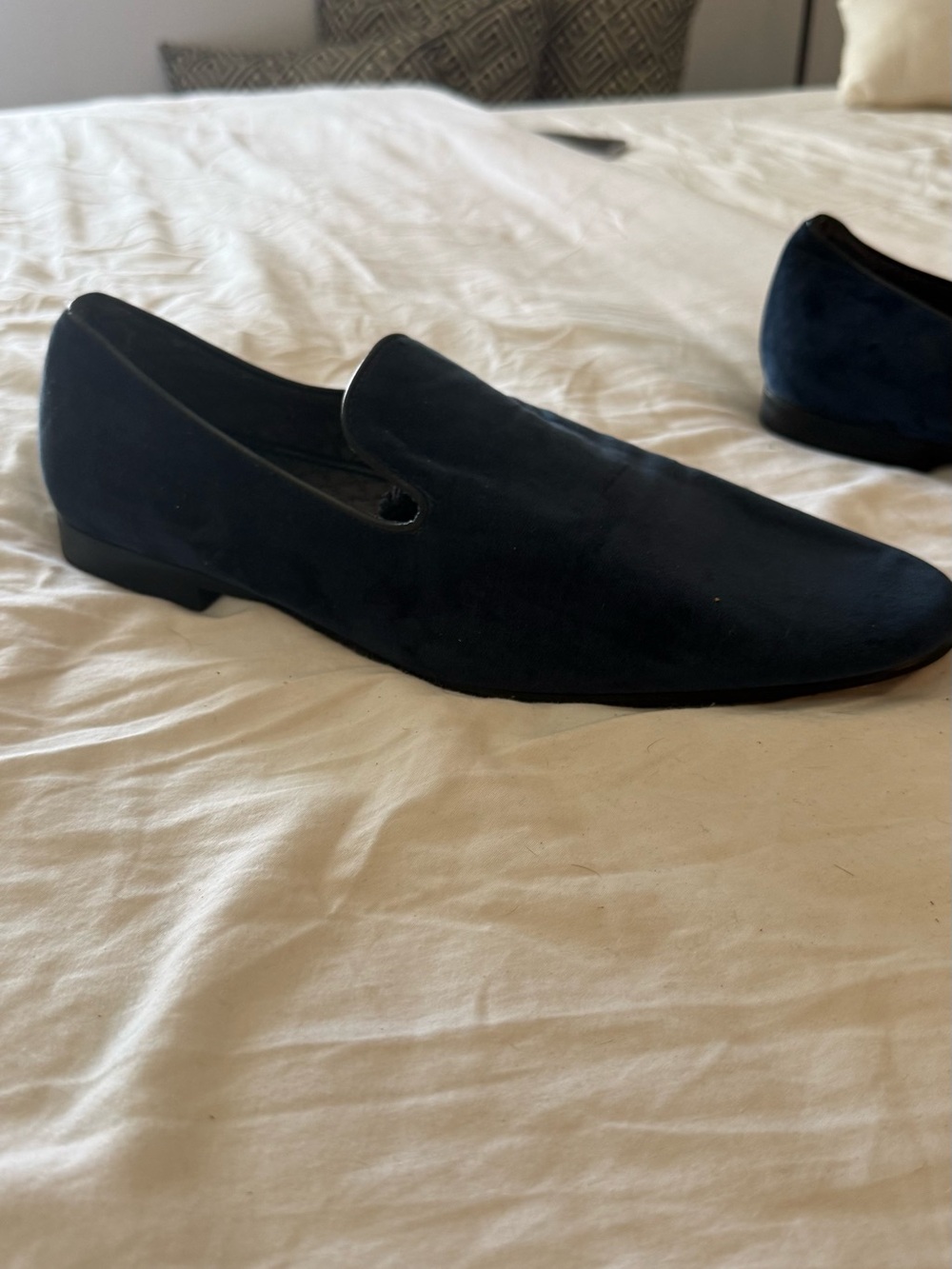 Men's Navy Suede Slip-On Loafers - Classic Smoking Shoe